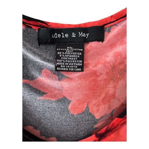 Adele & May Women’s XL Red Floral Chiffon Overlay Blouse - Picture 2 of 4